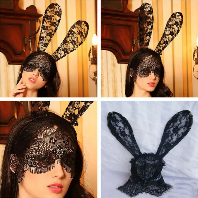 Women Sexy Rabbit Bunny Ears Lace Veil Eye Mask Headband Party Cosplay Fancy Dress Masquerade Costume Props | Дом и сад