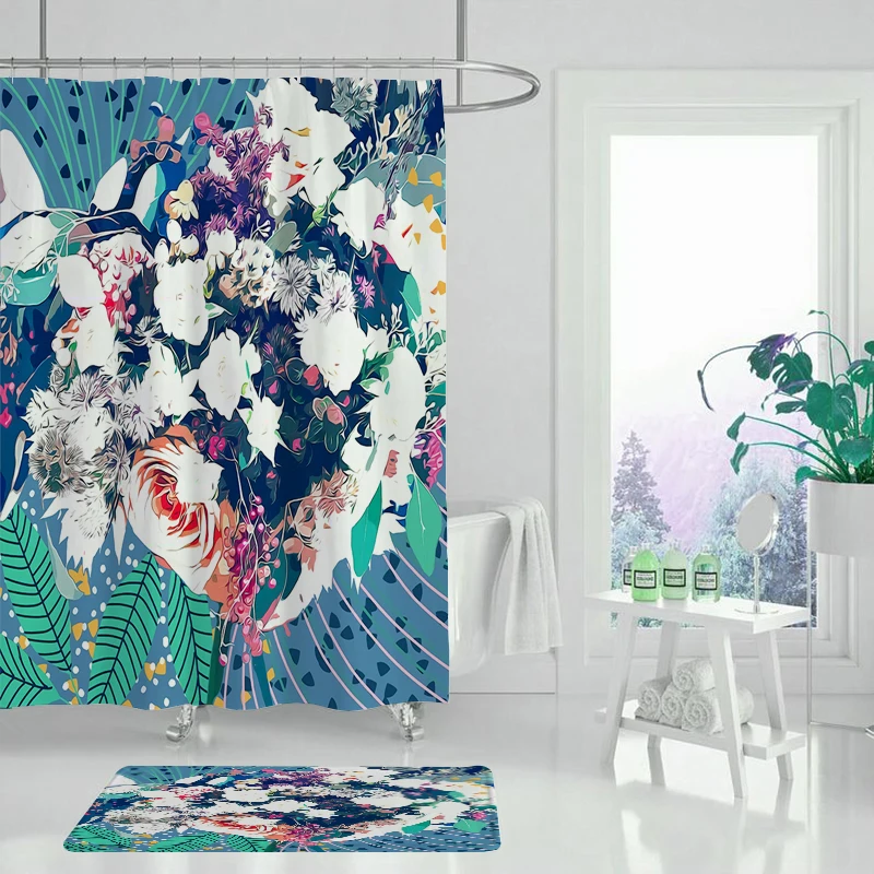 Занавеска для душа из полиэстера с принтом листьев|Шторы душа| |