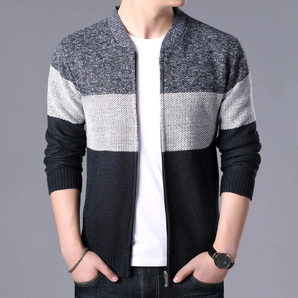 

2021 Fashion Mens Sweaters Patchwork Knitted Cardigan Coats Men Knitwear Sweatercoats Tops Outerwear Male Casual Brand Clothing