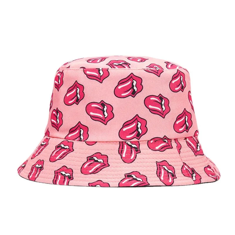 

Bucket-Hats Women Vintage Tongue Print Sunscreen Fisherman Cat Cotton Fashion Hip Hop Panama Hat 2021 Spring Summer New