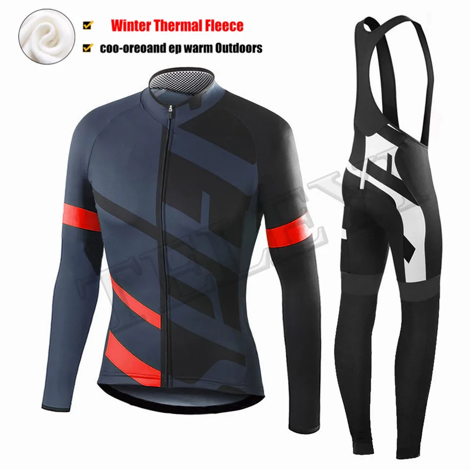 Cycling set Черная велосипедная одежда с длинным рукавом, Теплая Флисовая одежда Ropa Invierno MTB, зимняя одежда для велоспорта - Цвет: Cycling set