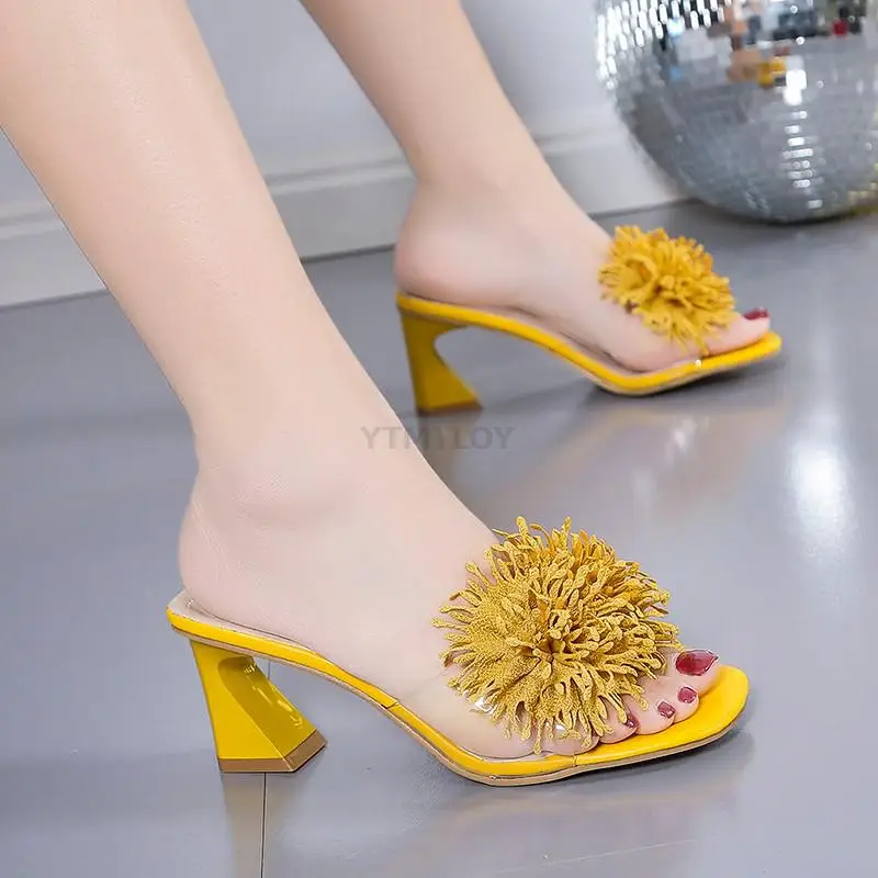 

Summer Women Soft Leather Comfortable Slippers Silver Thick Heels Female Sandals Casual Shoes Indoor House Zapato Mujer