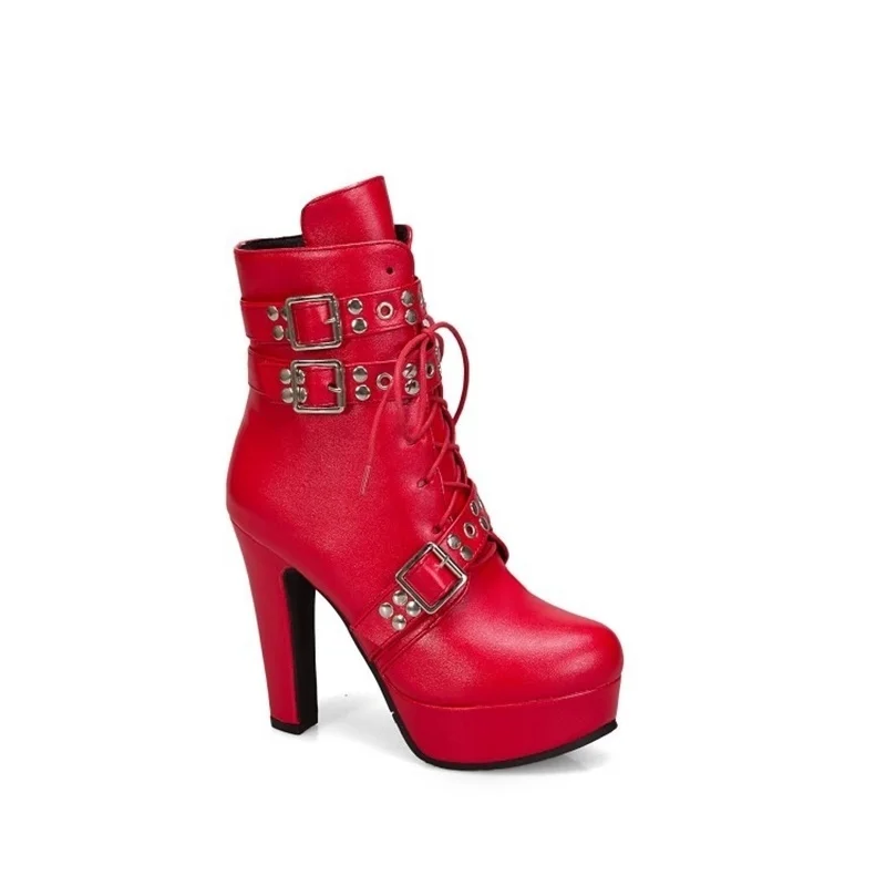 

Autumn 2021 thick heel high heel waterproof boots belt buckle strap women's boots large size 40-48