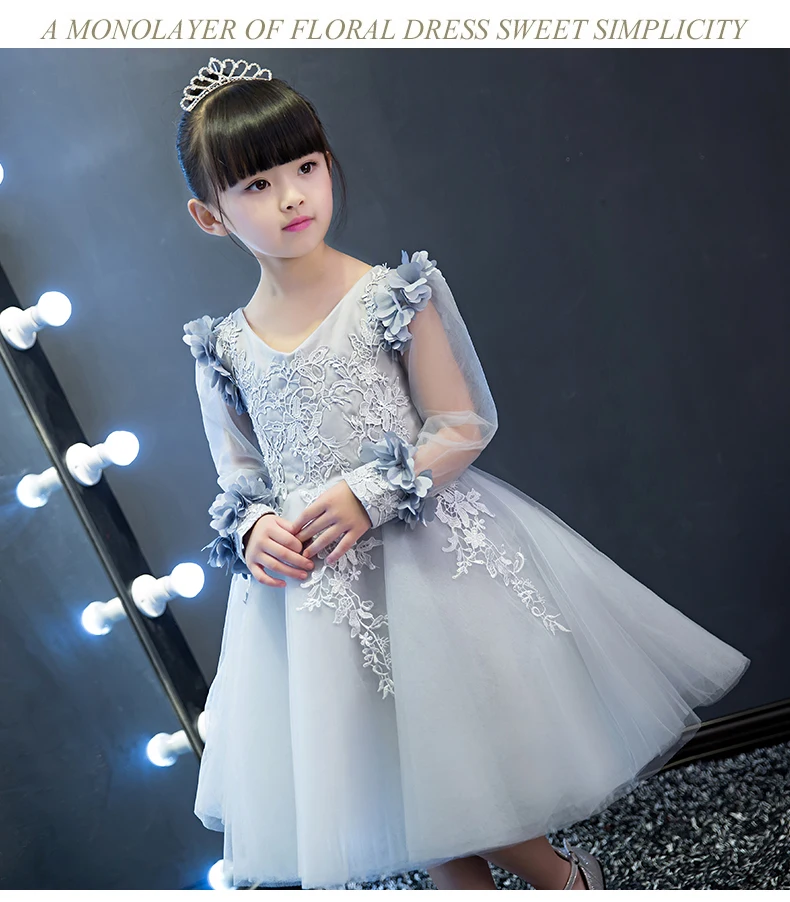 Серебряное платье с фатиновой юбкой для маленьких девочек на свадьбу