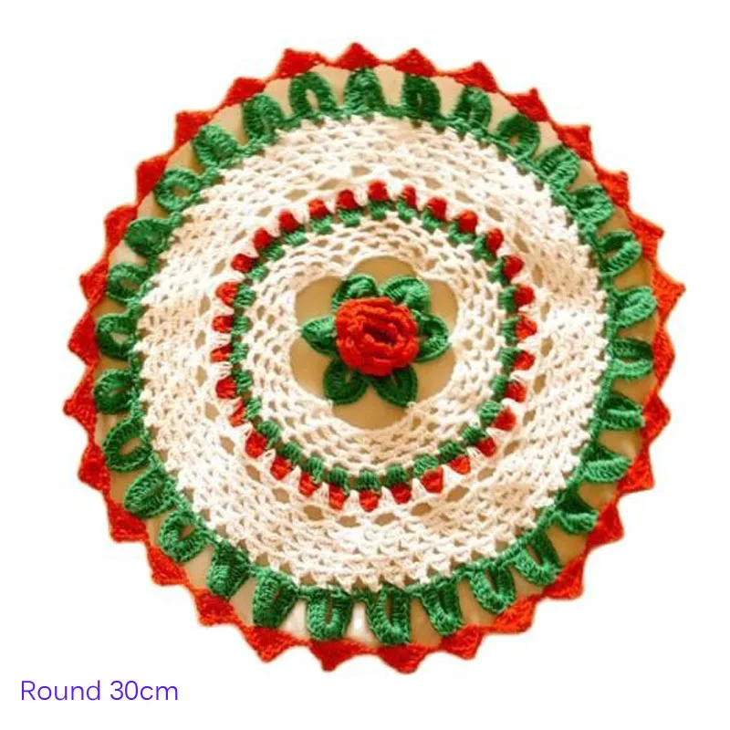 

Colorful cotton round 3D placemat cup coaster Christmas table place mat cloth lace Crochet doily wedding pad kitchen Accessories