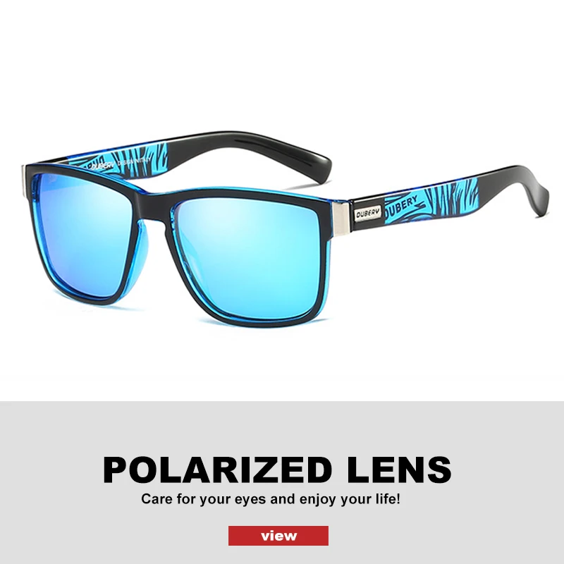 

DUBERY Square Polarized Sunglasses Men Painting Temples Play-Cool Sun Glasses Frame Mirror Coating Lens UV Protection With Case