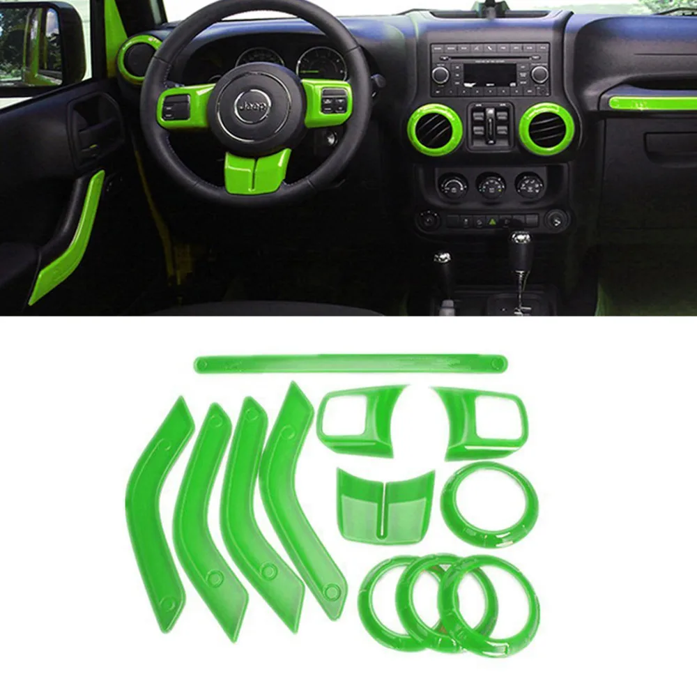 Embellecedor de manija de puerta para coche, kit de cubierta de manija de ventilación Interior, aire acondicionado, ABS verde, 12 Uds., para Jeep Wrangler JK