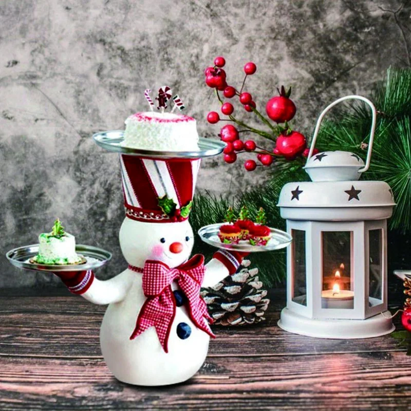

Рождественский держатель для сладостей в виде снеговика, Рождественский Снеговик, подставка для конфет и тортов с подносом, украшение для д...