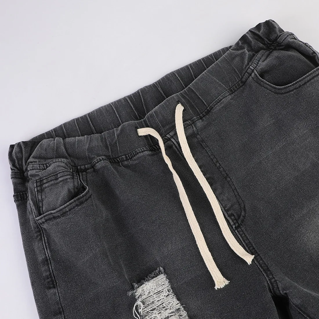 

Drawstring Denim Jeans For Women Ripped Hole Stretch Jean Ladies Plus Size Full Length Pencil Pants Plus Size 5XL 2021