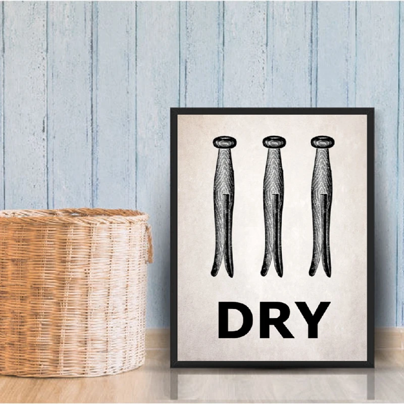 Стирка печать стирка сушка железная складка винтажные постеры Картина на холсте