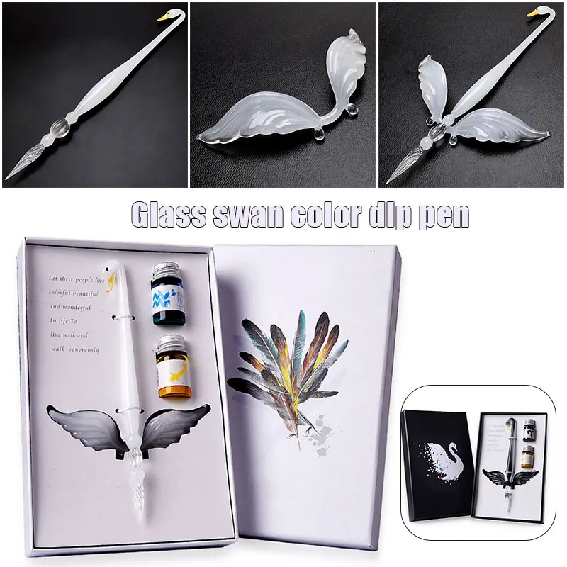 

4 Pcs Crystal Glass Pen Set with Pen Holder 2 Ink Dip Pen for Signature Art Writing Drawing GDeals