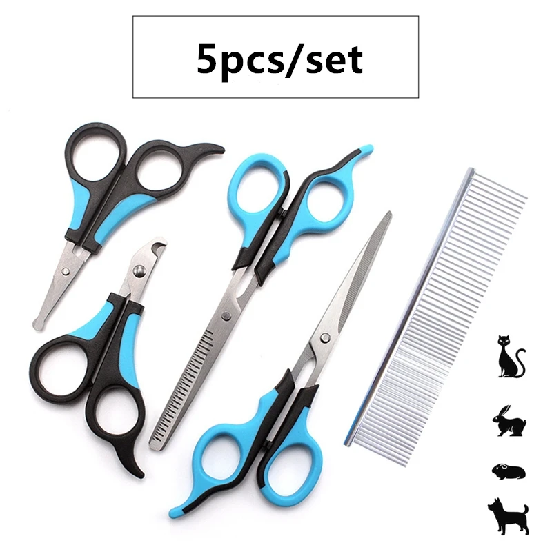 5pcs/set Pet Grooming Scissors set for Small Dog Cat Hair Straight Thinning Shears Nail Clipper Gromming Tools Kit - купить по