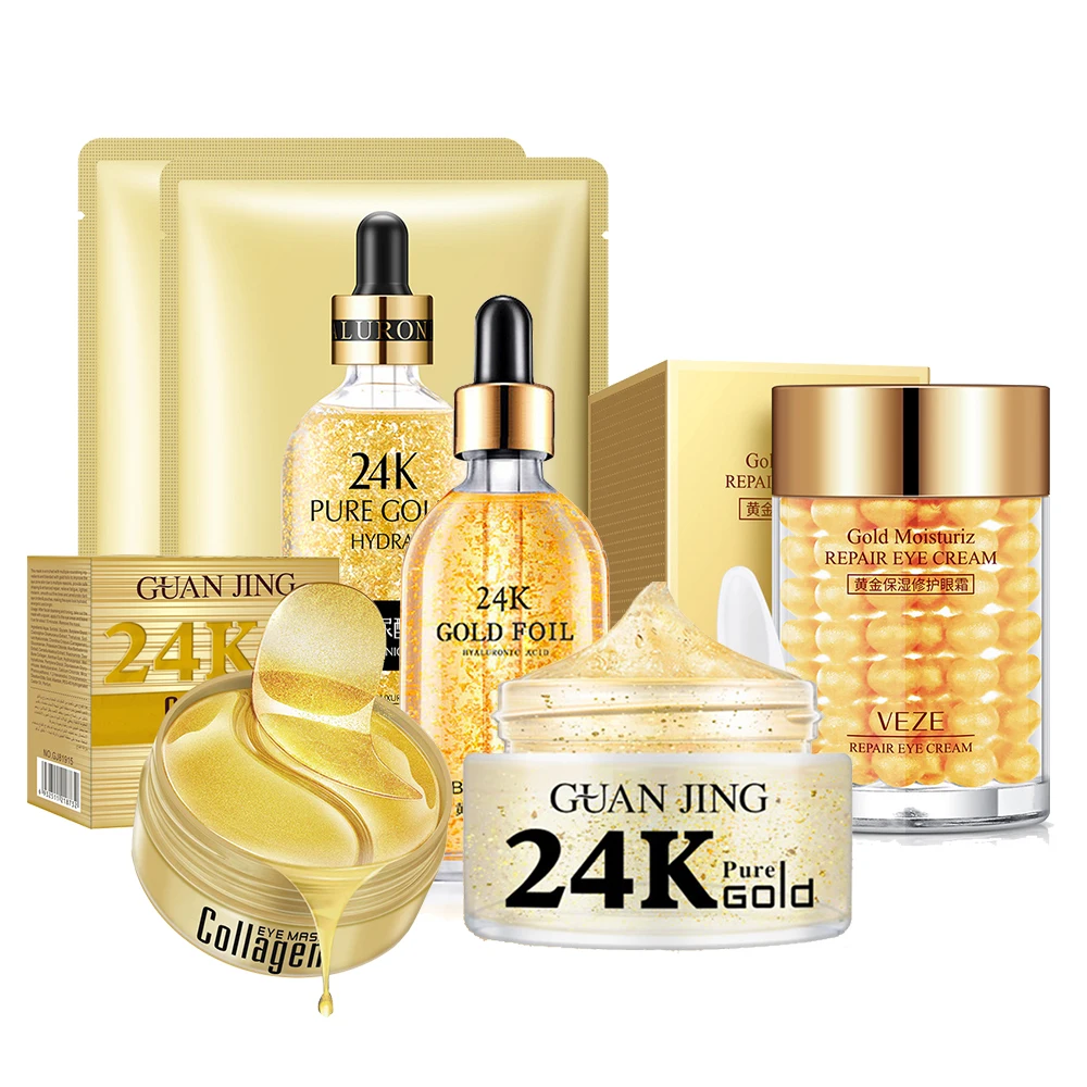 Золотая сыворотка 24k Наборы для ухода за кожей Маска лица Крем глаз Отбеливающий