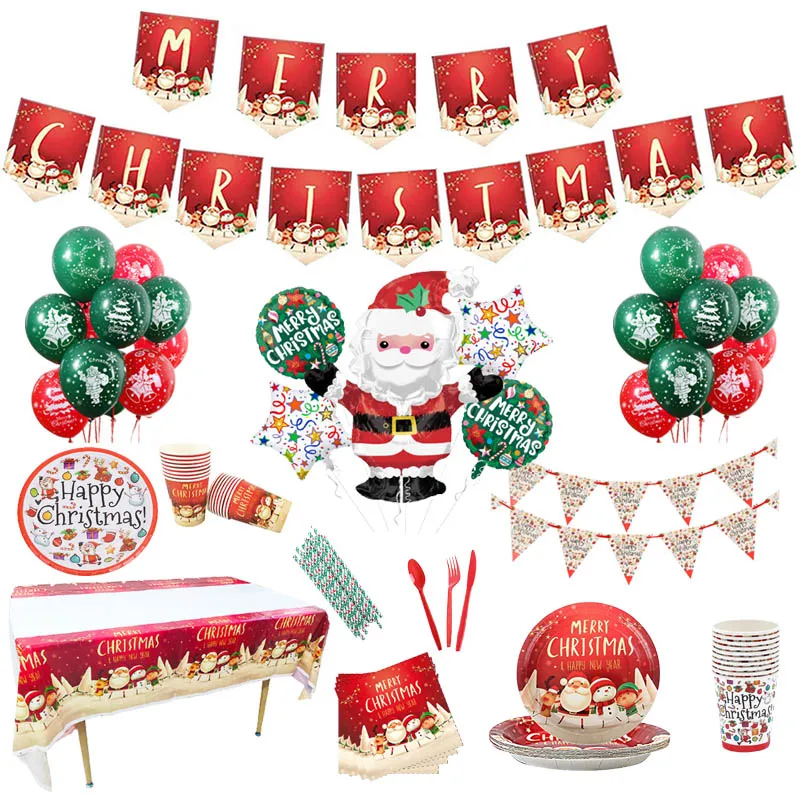 

Рождественская одноразовая посуда, воздушный шар Санта-Клауса, фотопластина, Рождество, с Новым годом, украшение для дома