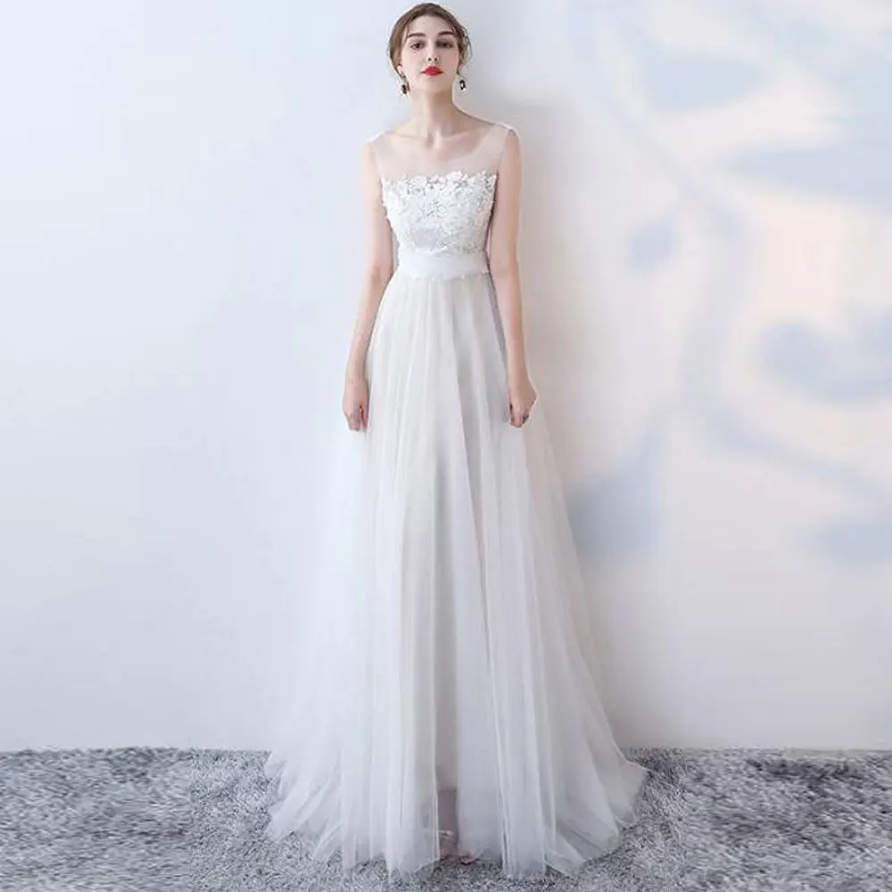 

Jewel Sweep/Brush Applique Sleeveless A-line Net/Tulle Floor length Evening Dresses Fold\Ruffle Draped high quality 2021