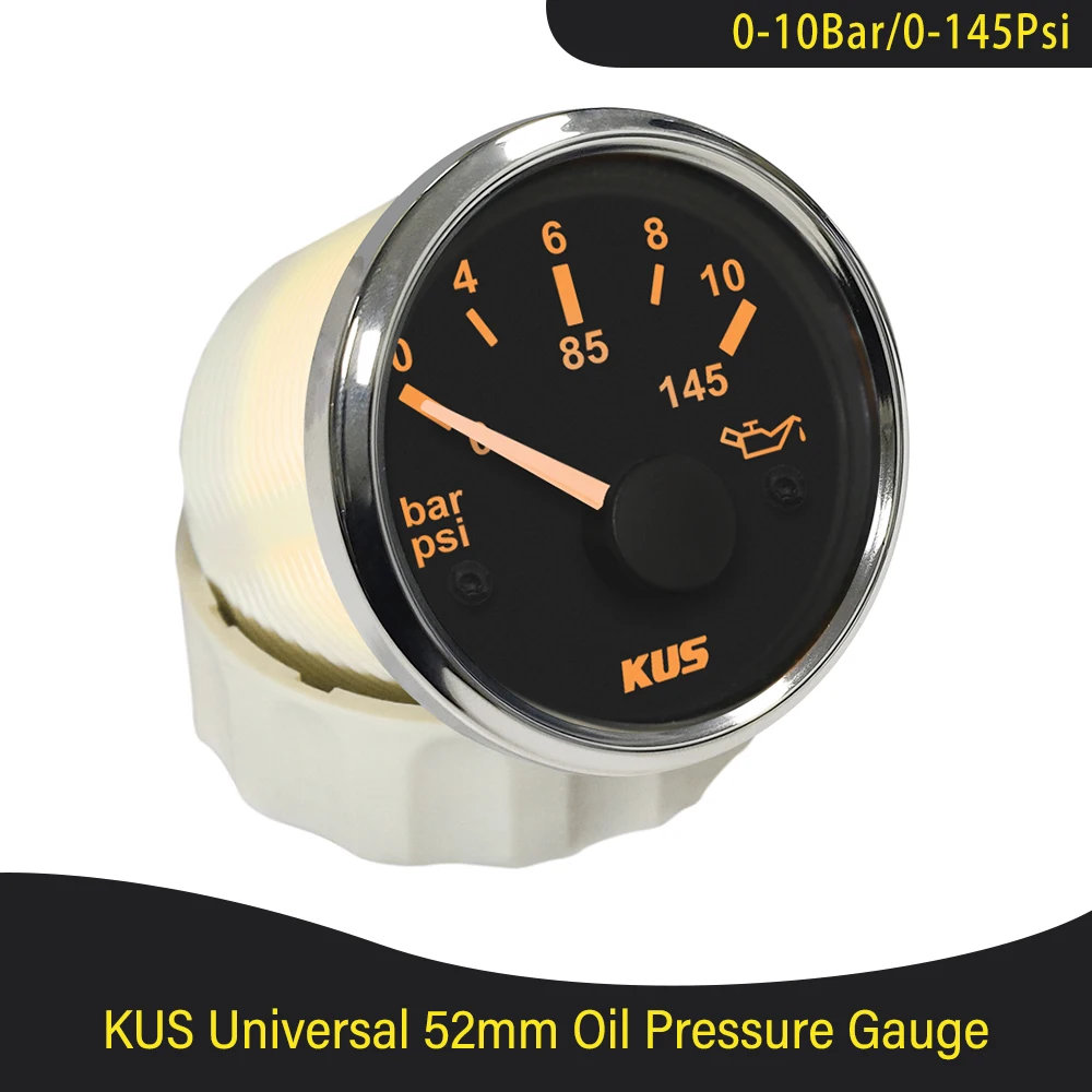 

New KUS 2" Car Boat Oil Pressure Gauge Oil Pressure Sensor 0-10 Bar for Vehicle Generator Marine Yacht Engine Outboard