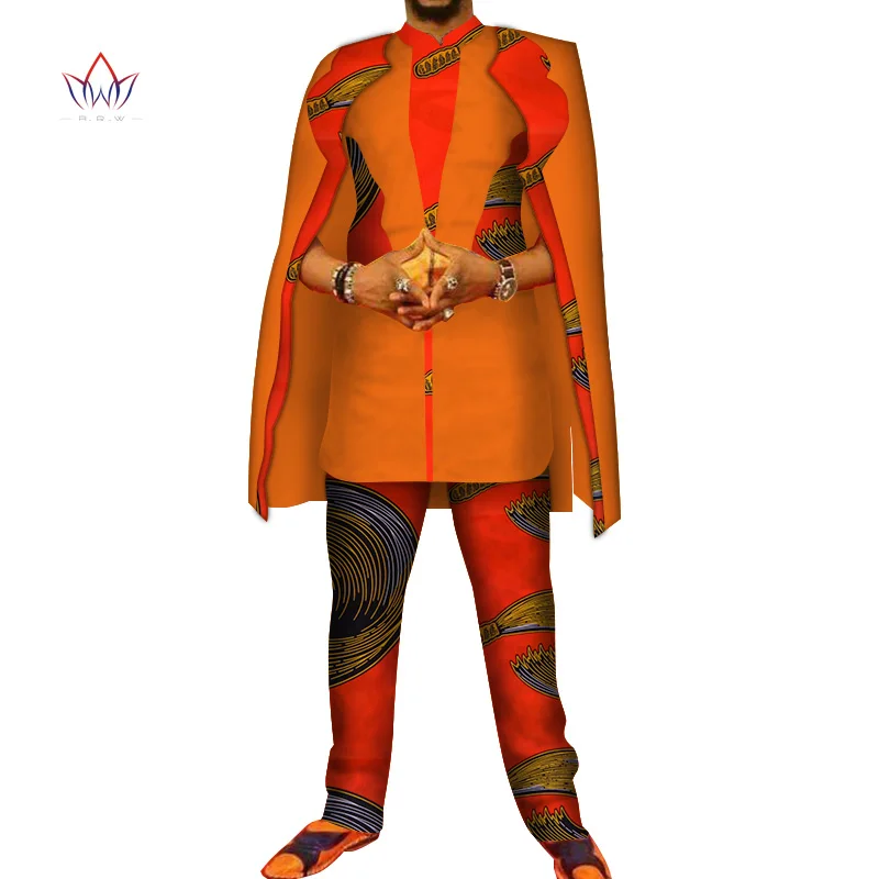 Африканский принт 3 шт. мужские комплекты Топ dashiki и брюки и халат набор Базен размера плюс традиционная африканская одежда 6XL WYN327 - Цвет: 18