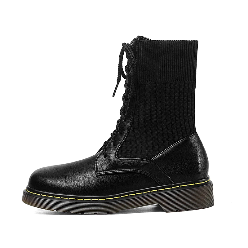 Lucyever/женские армейские ботинки Черные кожаные ботильоны для женщин Сезон
