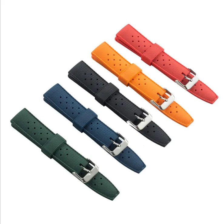 

fit SKX007 NH35A Case Waffle 20mm 22mm Orange/Blue/Green Rubber Band Strap Silver Buckle Silicone Wristband