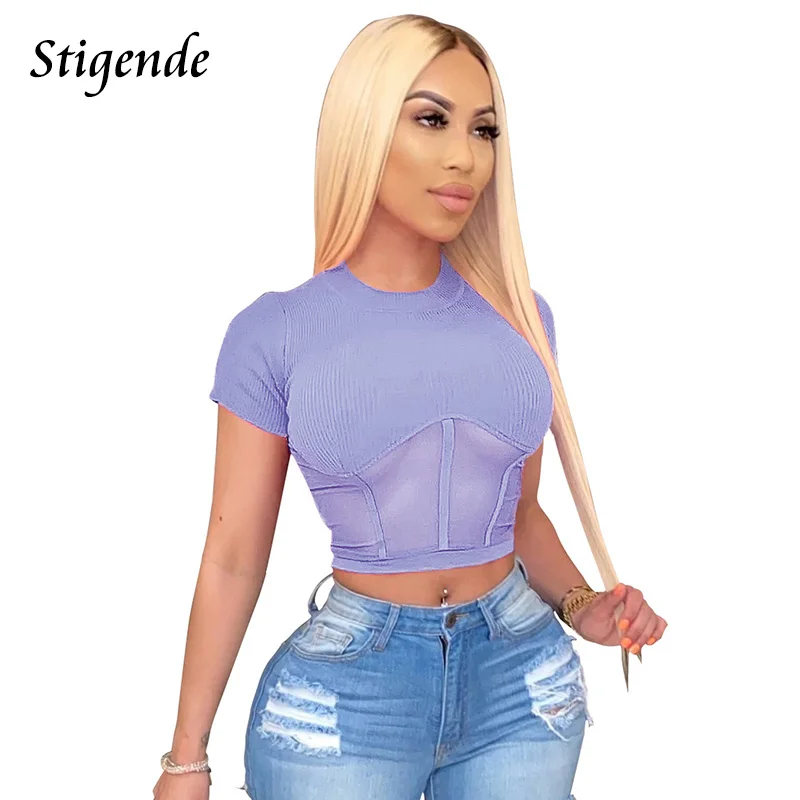 Женская футболка в рубчик с круглым вырезом и коротким рукавом | одежда