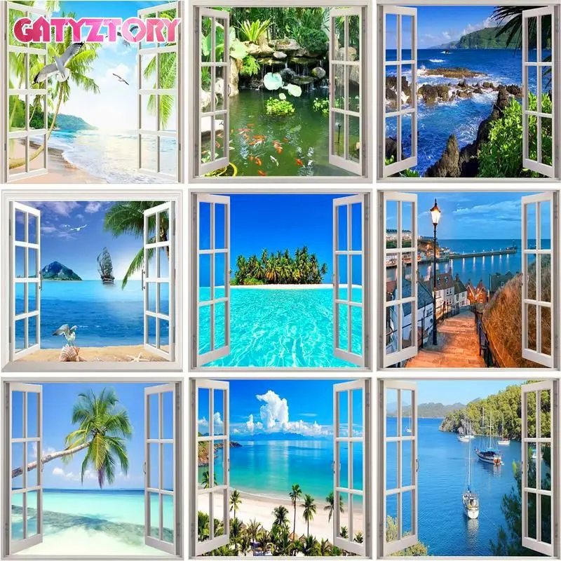 

GATYZTORY 40x50cm Frameless Painting By Numbers View from the window Landscape Pictures By Numbers Home Decoration