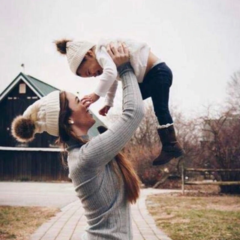 

New 2PCS Mother&Baby Hat Family Winter Warmer Knit Wool Beanie Ski Cap