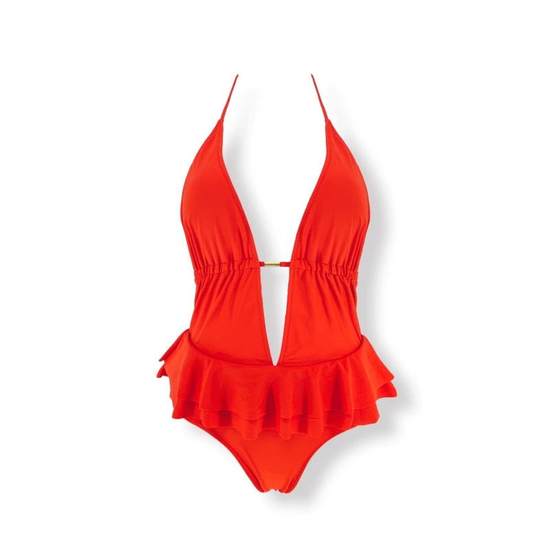 

New European and American Solid Color Skirt Small Flying Edge Ladies Swimsuit Plus Size Swimwear
