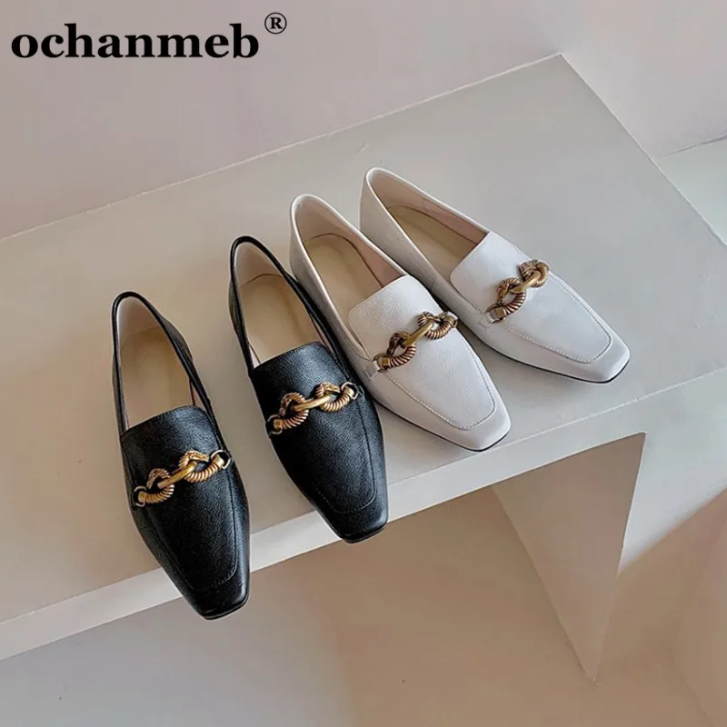 

Ochanmeb Soft Real Natural Cow Genuine Leather Loafers Women Brand Snake Dragon Gold Metal Chain Flats Slip ons Casual Shoes 40