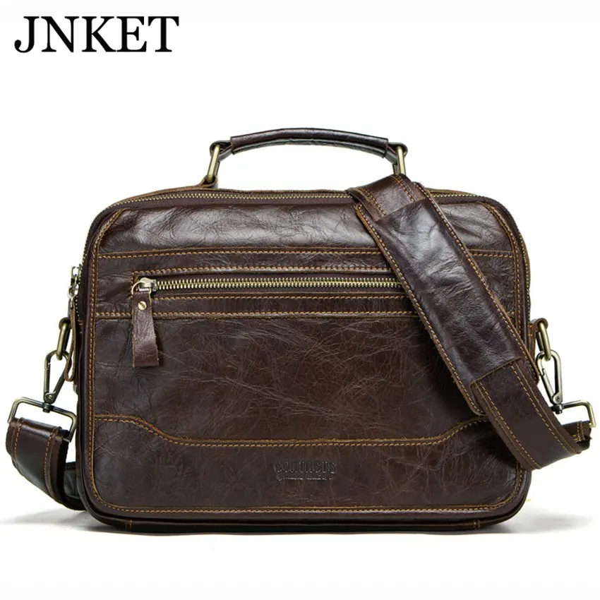 JNKET New Retro Men's Cow Leather Shoulder Bag Leisure Sling Bag Crossbody Bags Large Capacity Messenger Bag