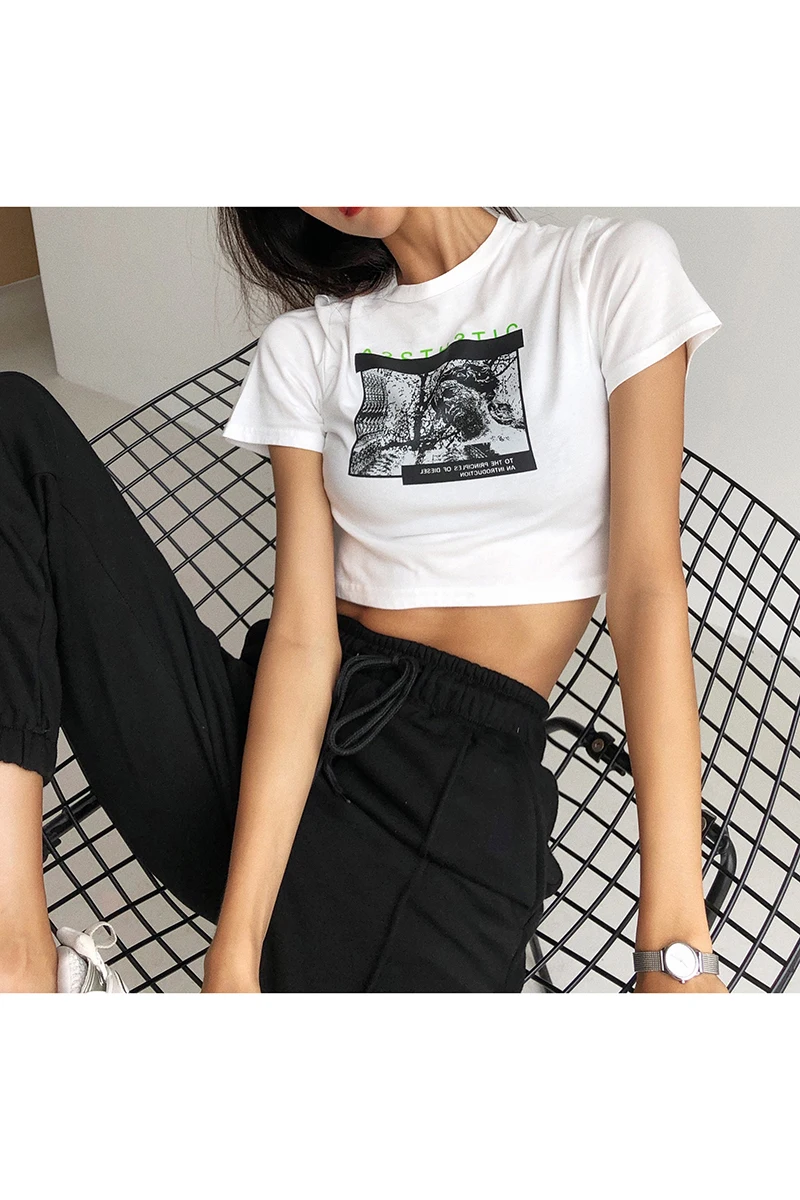 

summer clothes for women Y2K Short Sleeve Crop Top Shiny Hot Drill Anime Letter T-Shirt Tops Navel Slim Vest Club Streetwear