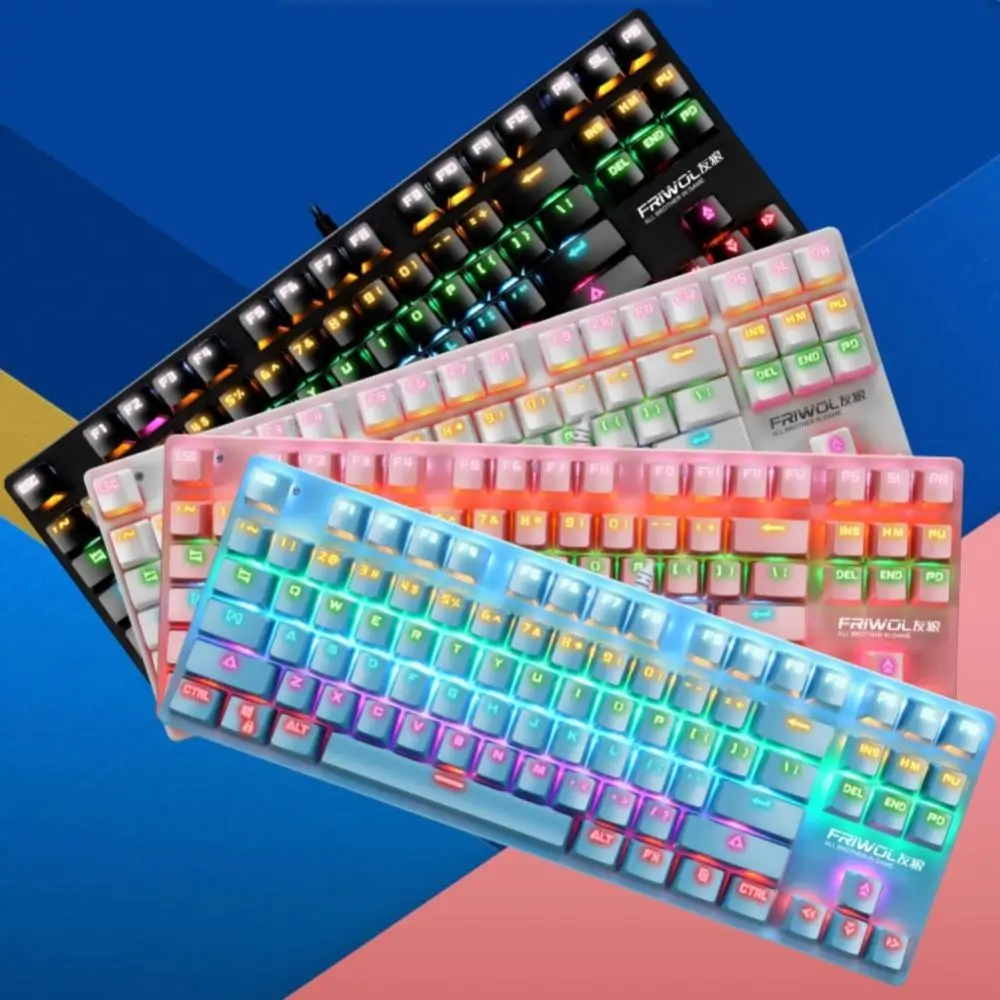 

80% Off G50 Проводная клавиатура зеленая ось красочные RGB светильник 87 клавиш USB панк игровая механическая клавиатура для настольных компьютеро...