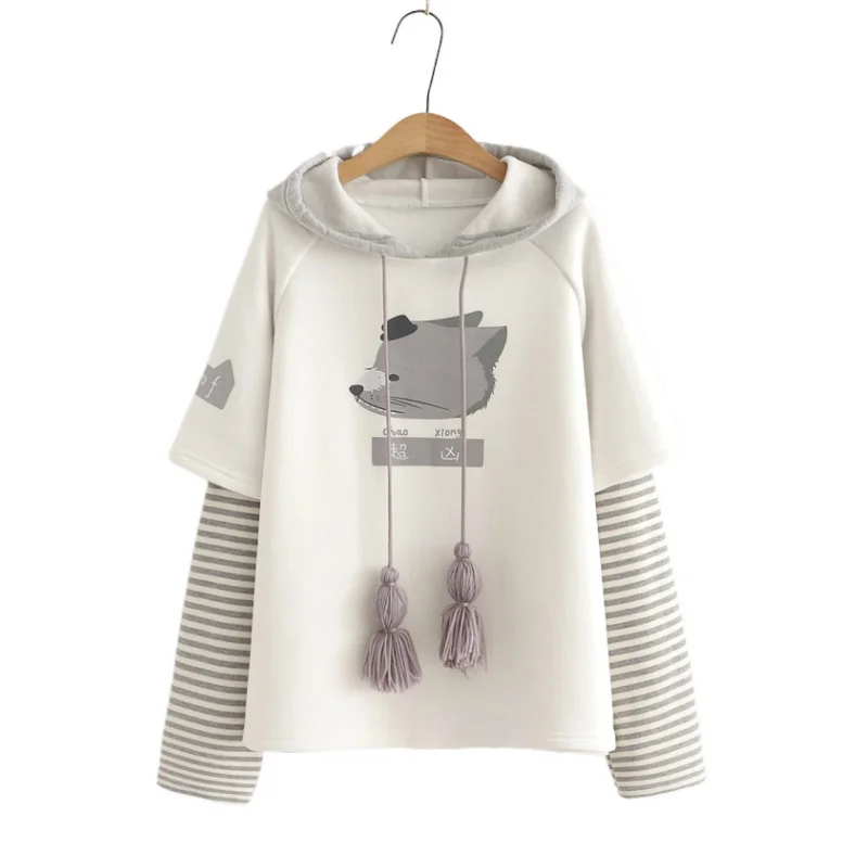 

2020 Women Hooded Sweatshirt Casual Loose Long Sleeve Hoodies New Arrival Cartoon Print Patchwork Female Sweet Style Pullovers