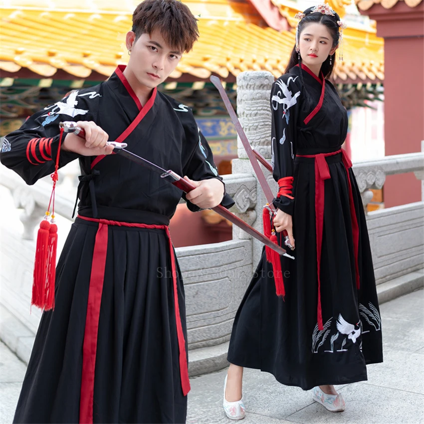 

Китайское традиционное платье Hanfu для женщин и мужчин, топ с вышивкой журавлей, пальто-кимоно, кардиган, одежда для пары, унисекс, Восточный м...