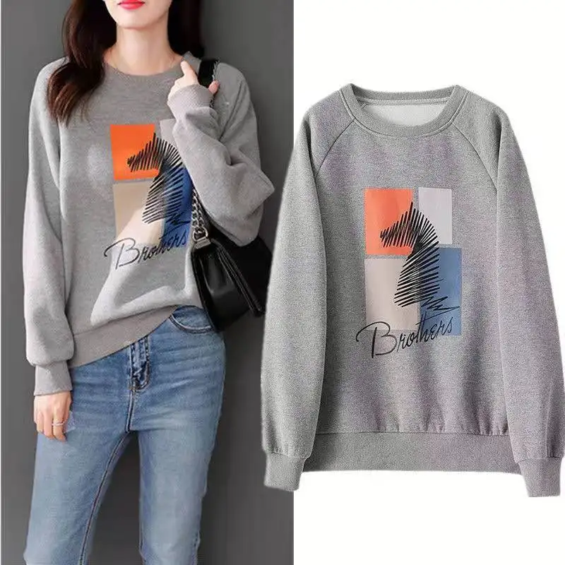 Толстовка женская оверсайз из хлопка с длинным рукавом и круглым вырезом |