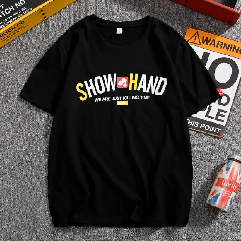 Мужская футболка с принтом коротким рукавом круглым вырезом в уличном стиле