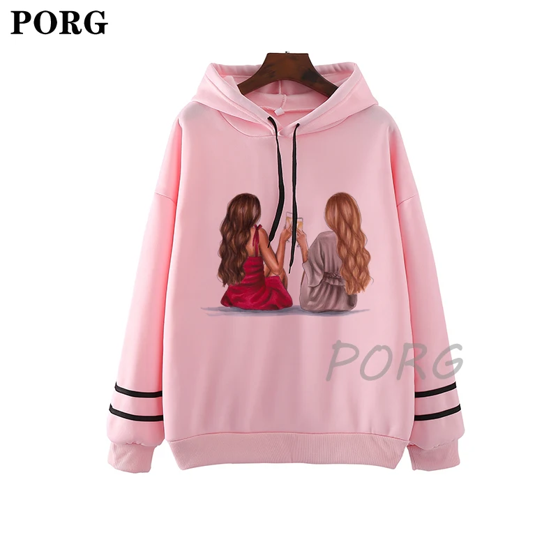 

Fashion Harajuku Autumn Hoodies Women Best Friends Cartoon Printed Loose Korean Hooded Streetwear Long Sleeve Pullovers Gift