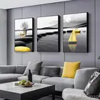 Современный Ландшафтный плакат, черный, желтый камень, лодка, олень, Настенная живопись на холсте, настенные картины, украшение для гостиной