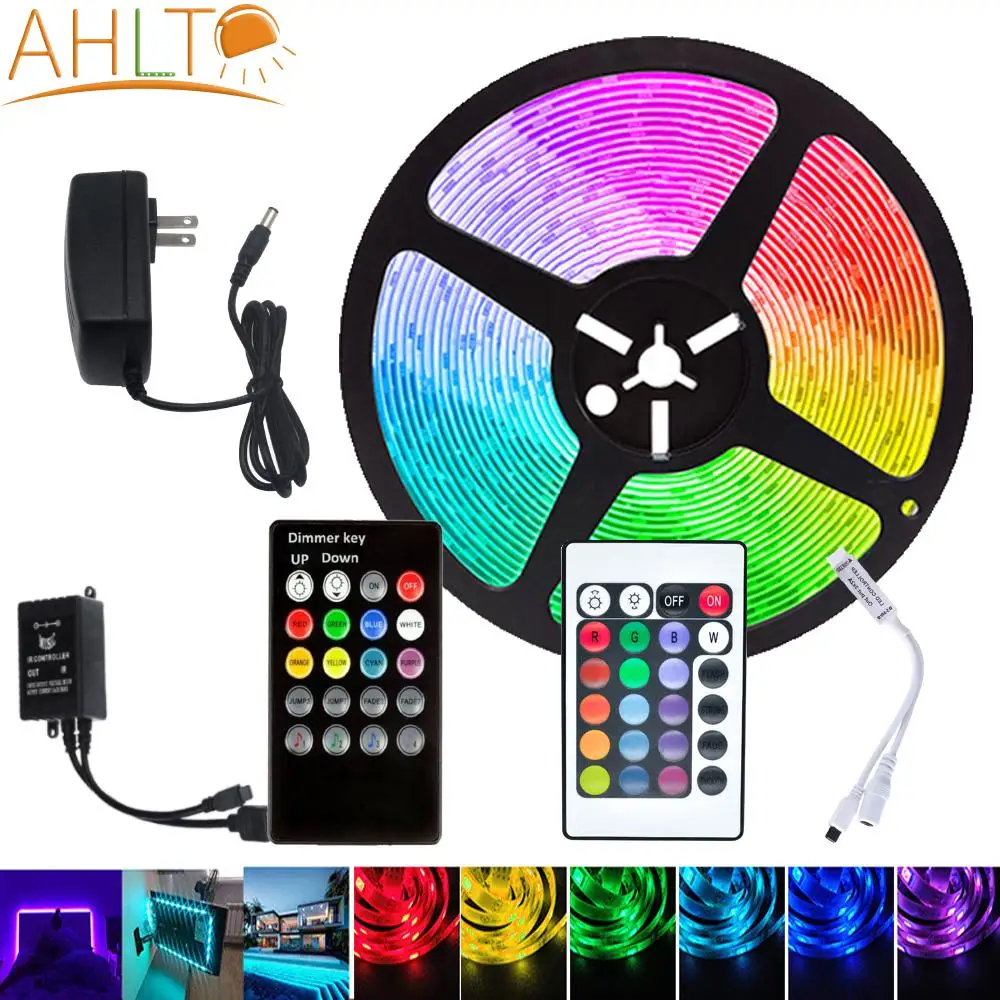 

Blustooth RGB 5M DC 12V 2835 5050 Led Strip Lights Flexible Ribbon Wall Lamp Neon MINI IR Music Controller for Room Lights Decor