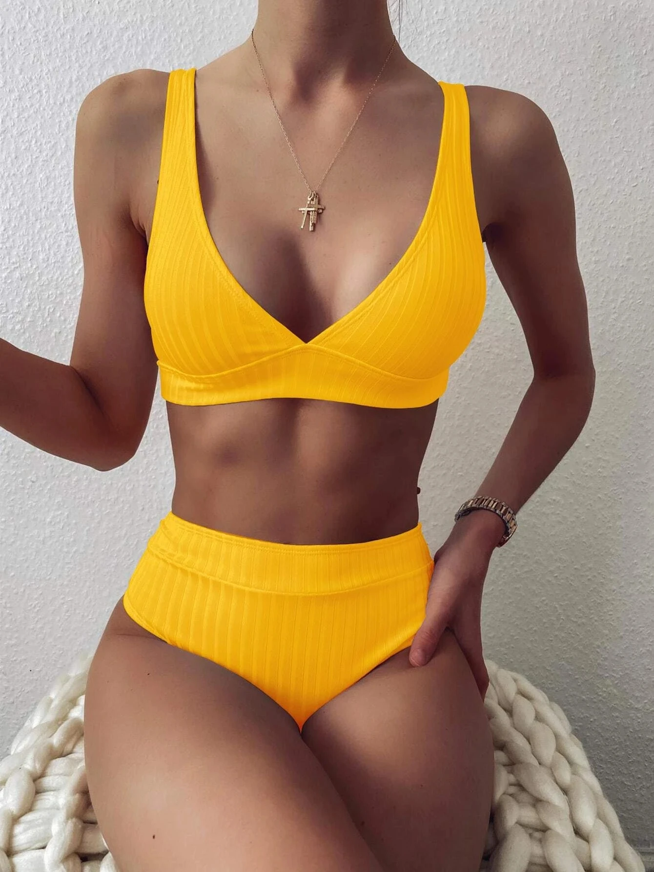 2021 Sexy Women Bikini stripe suit solid color Swim wear Bandeau Swimsuit Swimwear  Bather Swimming Beachwear