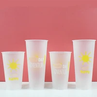 50pcs 90 caliber creative frosted transparent thick injection cup 500ml 700ml disposable packaging plastic cups with lid