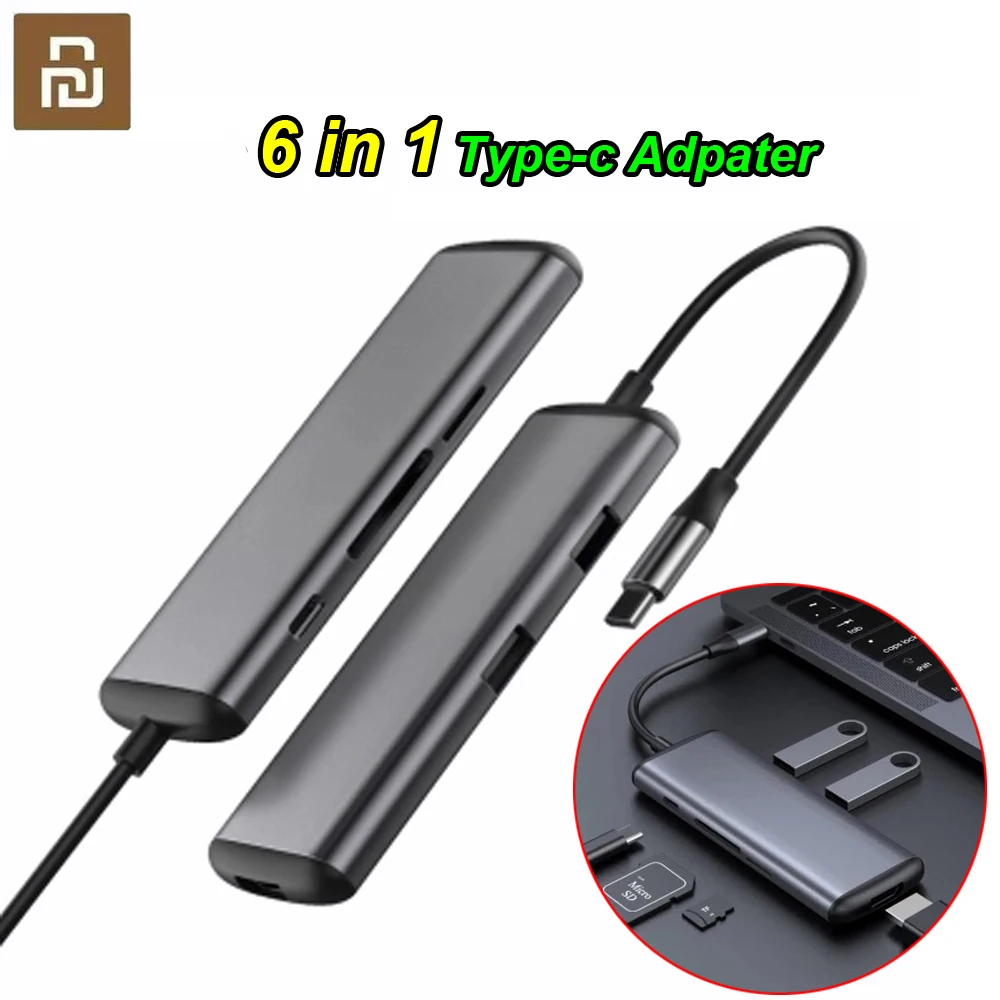 100% Youpin Hagibis 6 в 1 Type c к HDMI USB 3 0 TF SD кардридер PD зарядный адаптер концентратор для iPhone