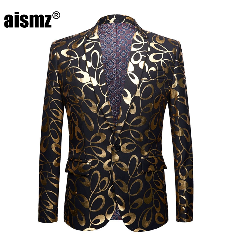 Блейзер Aismz Tide Мужской с золотым цветочным рисунком Модный повседневный костюм