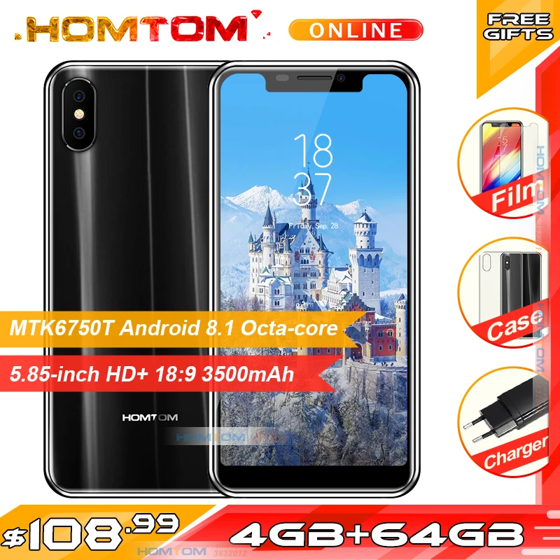 Homtom H10 18:9 смартфон с восьмиядерным процессором MTK6750T ОЗУ 4 Гб ПЗУ 64 ГБ 3500 мАч Android 8 1 5