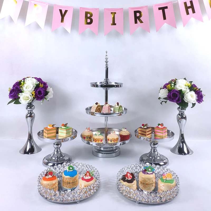 6-9pcs electroplate silver cupcake wedding cake stand mirror barware decorating cooking tools bakeware set party dinnerware | Дом и сад