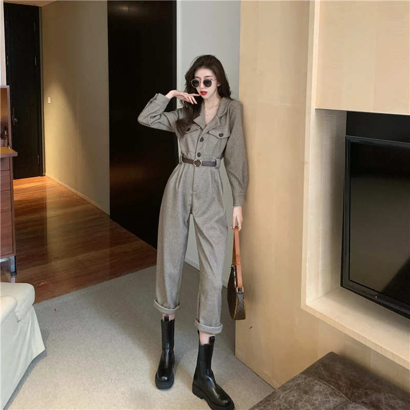 OCEANLOVE Jumpsuits Women Solid Autumn Winter Cargo Korean Vintage Streetwear Bodysuit High Waist Loose Combinaison Femme |