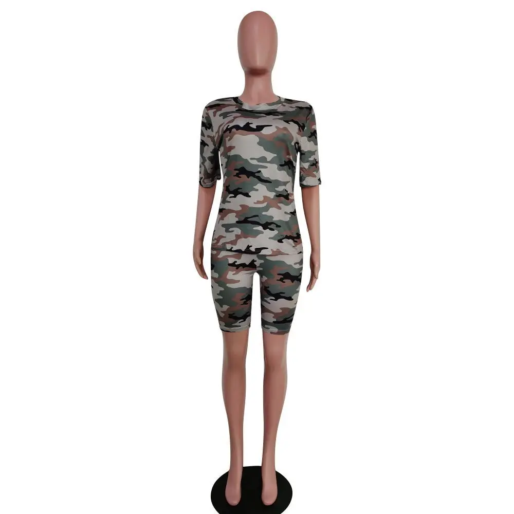 

Women's new summer casual suit camouflage sport suit multi-color slim print suit street wear