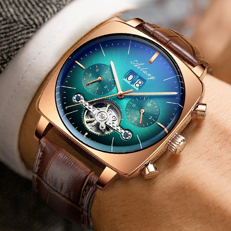 Новые автоматические механические мужские часы AILANG 2020 зеленые с большим