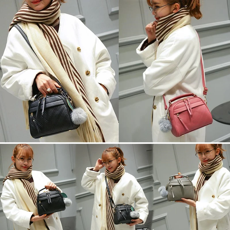 

PU Leather Handbag For Women Girl Fashion Messenger Bags With Ball Toy Bolsa Female Shoulder Bags Ladies Party Handbags