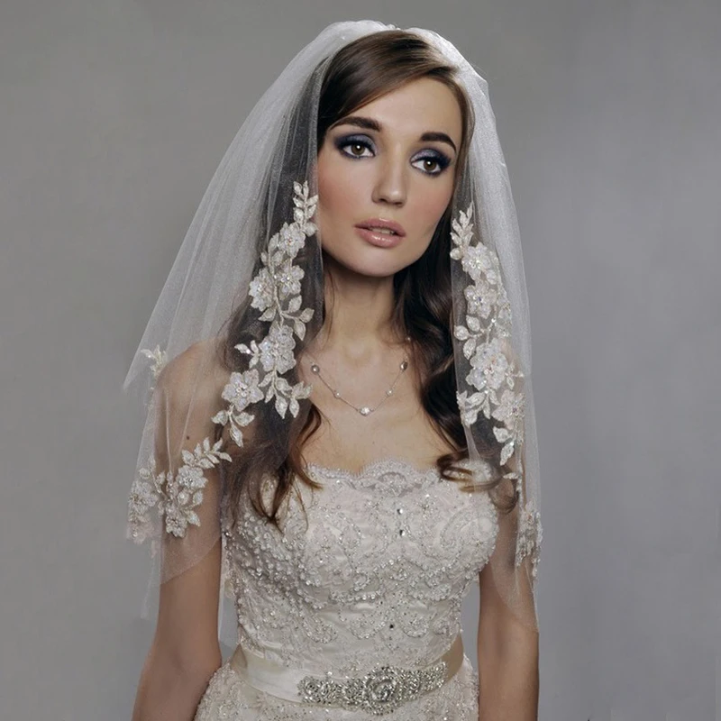 Винтажные белые цвета слоновой кости женские свадебные вуали жемчужные 2 слоя