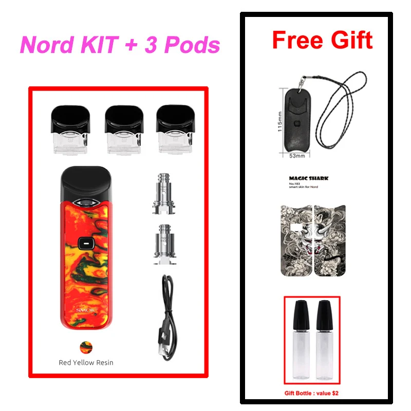 Red Yellow Resin SMOK Nord Pod Vape ручка 1100 мАч батарея 3 мл Pod система сетка катушка электронная сигарета Pod Комплект Испаритель VS SMOK NOVO Minifit - Цвет: Red Yellow Resin